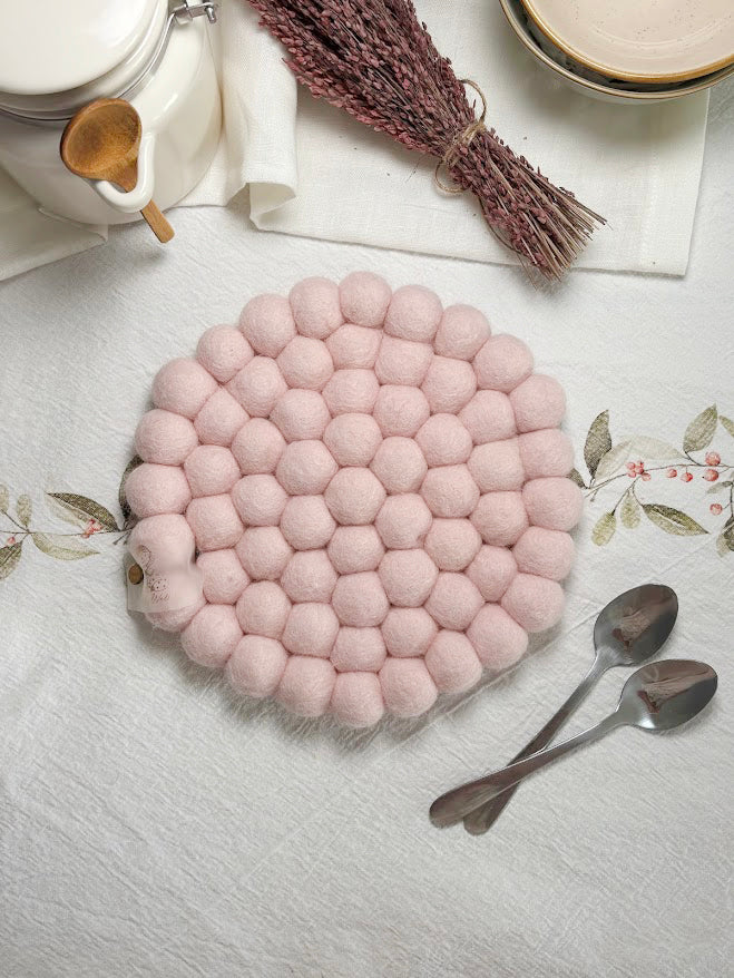 Handmade Wool Trivets - Round Soft Pink