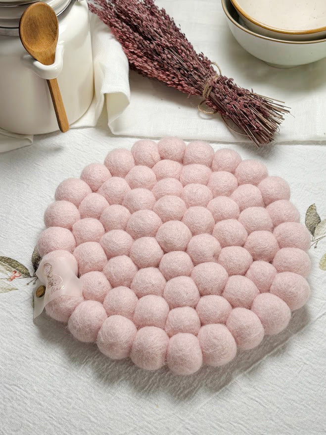 Handmade Wool Trivets - Round Soft Pink