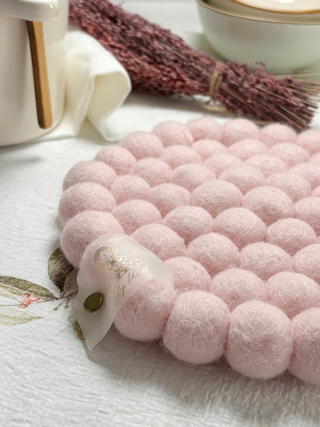 Handmade Wool Trivets - Round Soft Pink