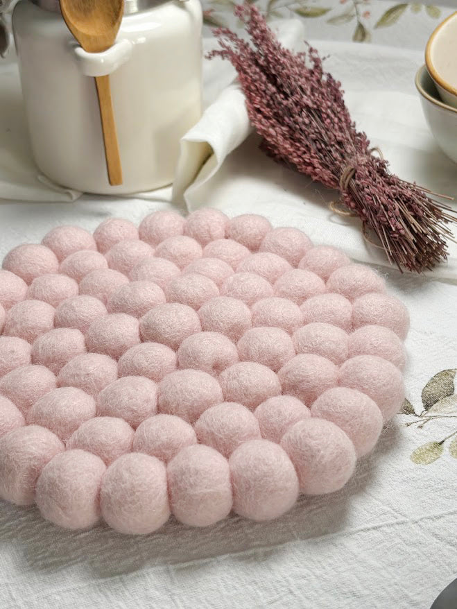 Handmade Wool Trivets - Round Soft Pink