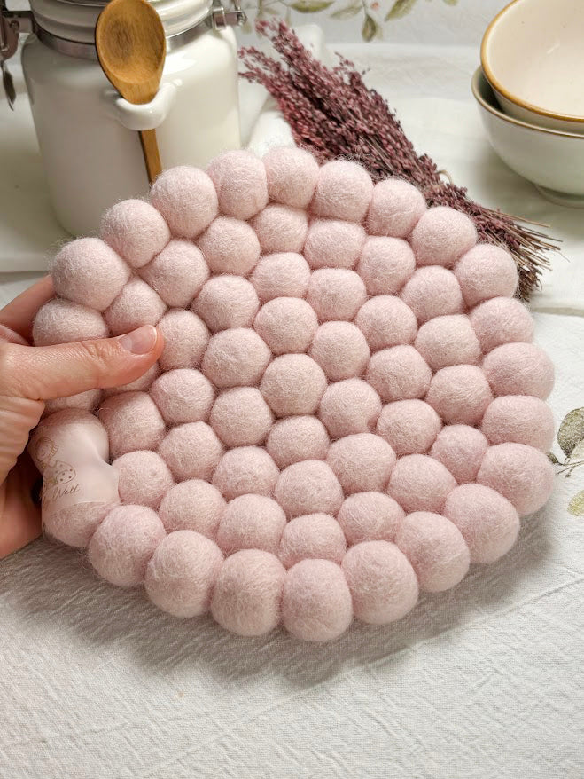 Handmade Wool Trivets - Round Soft Pink