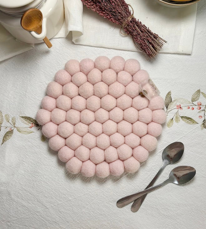 Handmade Wool Trivets - Hexagon Soft Pink