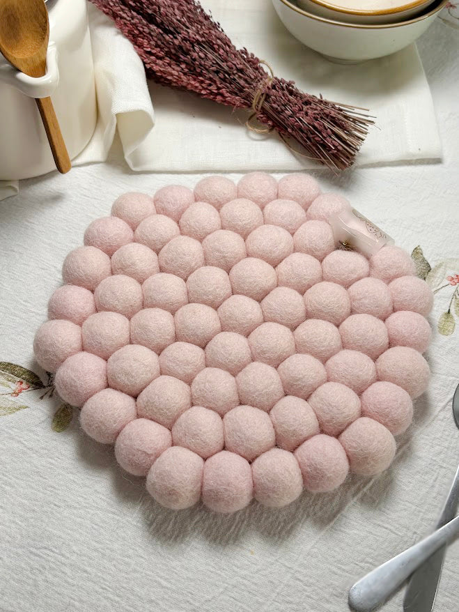Handmade Wool Trivets - Hexagon Soft Pink