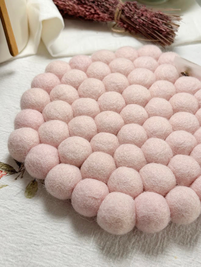 Handmade Wool Trivets - Hexagon Soft Pink