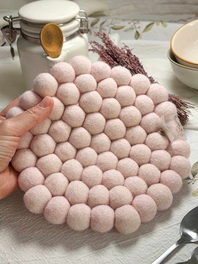 Handmade Wool Trivets - Hexagon Soft Pink