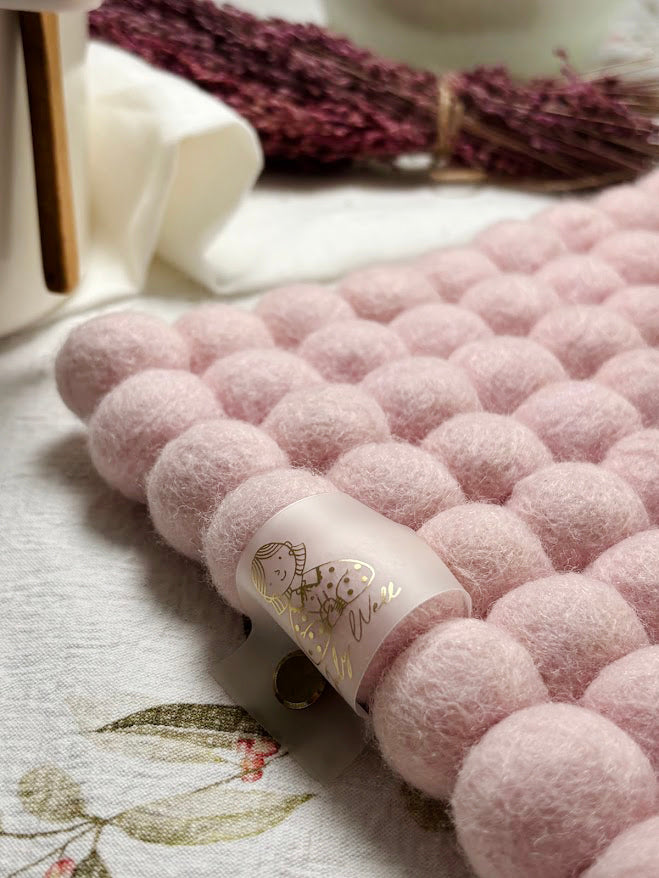 Handmade Wool Trivets - Square Soft Pink