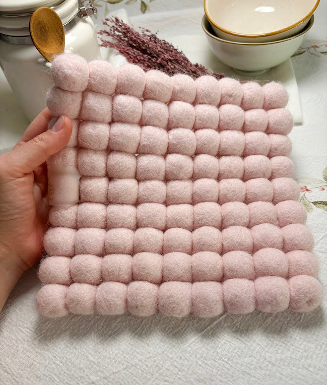 Handmade Wool Trivets - Square Soft Pink