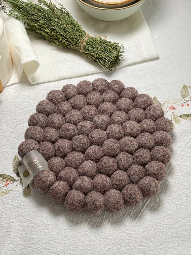 Handmade Wool Trivets - Round Brown Melange