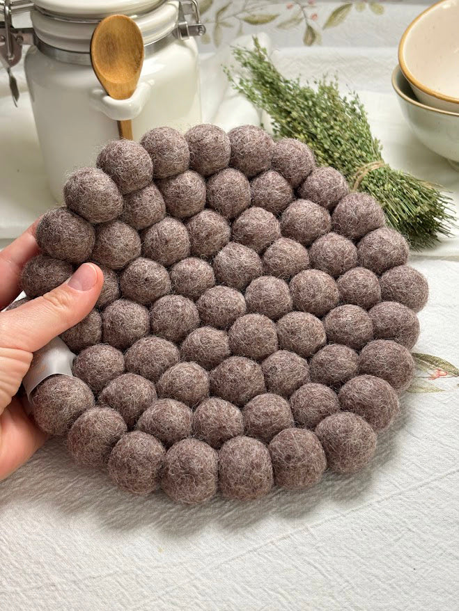 Handmade Wool Trivets - Round Brown Melange