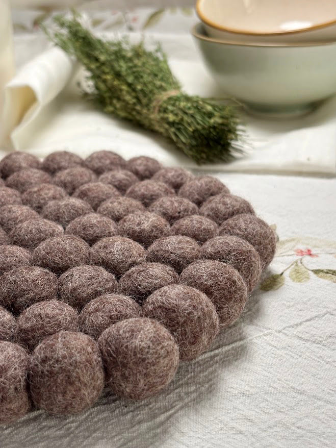 Handmade Wool Trivets - Round Brown Melange