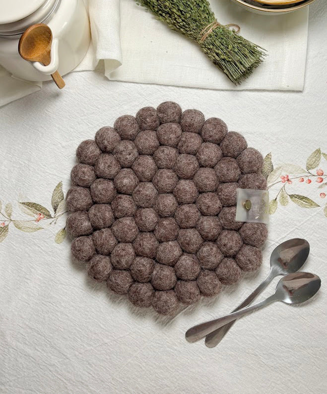 Handmade Wool Trivets - Hexagon Brown Melange