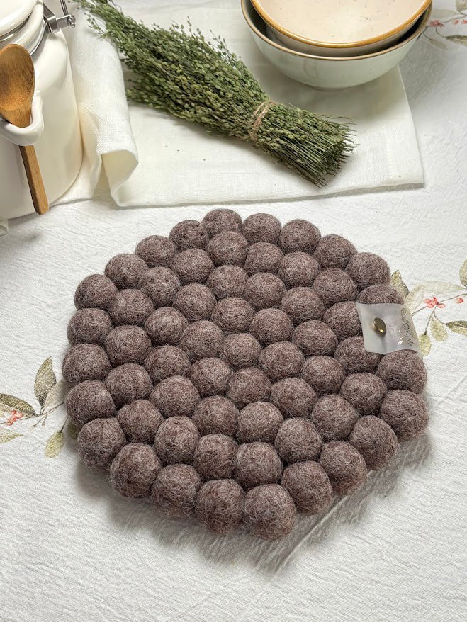 Handmade Wool Trivets - Hexagon Brown Melange