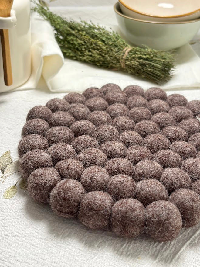 Handmade Wool Trivets - Hexagon Brown Melange