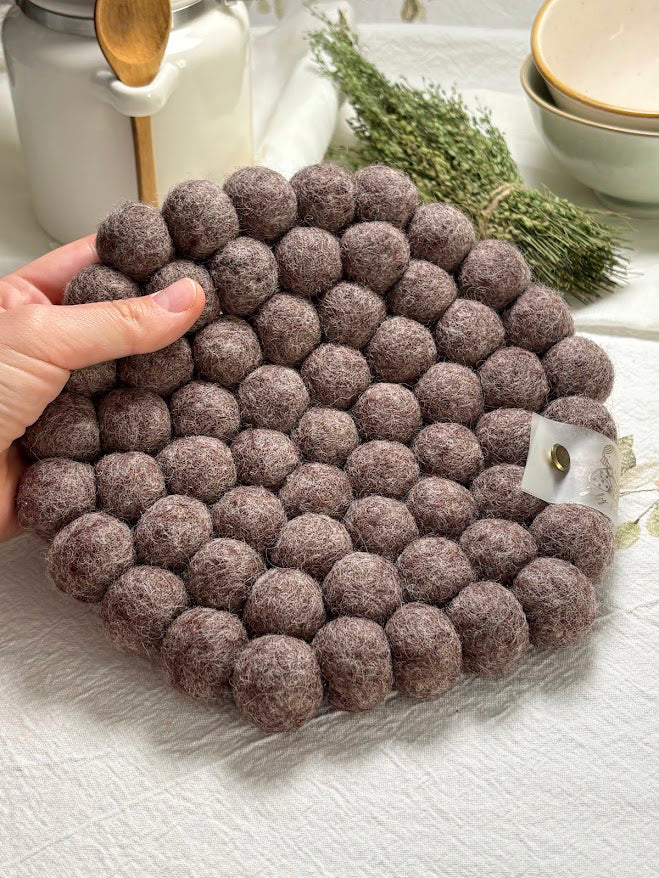 Handmade Wool Trivets - Hexagon Brown Melange