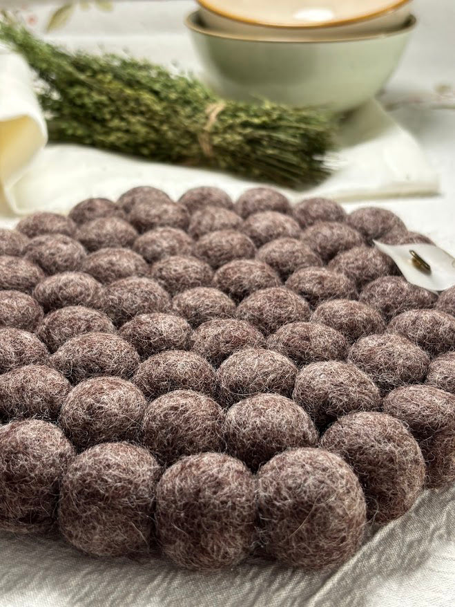 Handmade Wool Trivets - Hexagon Brown Melange