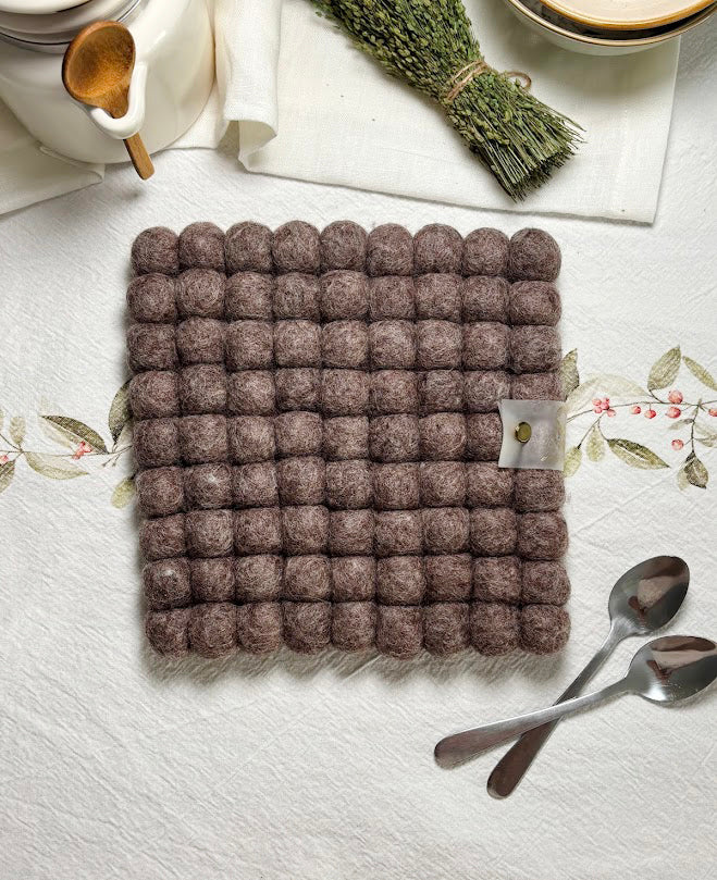 Handmade Wool Trivets - Square Brown Melange
