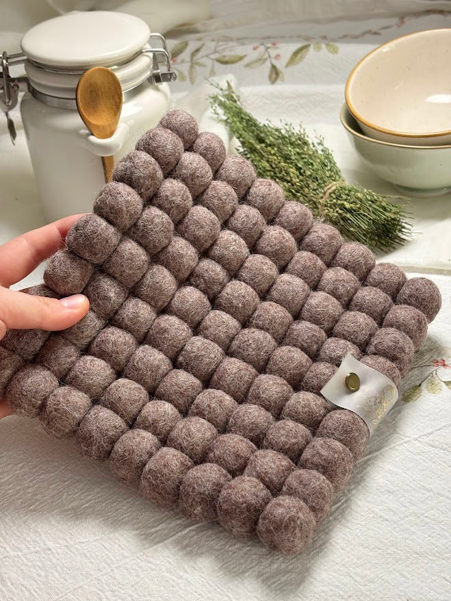 Handmade Wool Trivets - Square Brown Melange