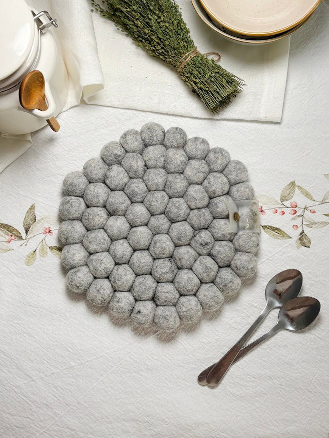 Handmade Wool Trivets - Hexagon Grey Melange