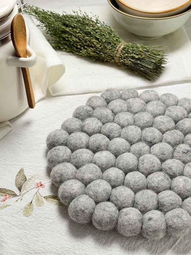 Handmade Wool Trivets - Hexagon Grey Melange