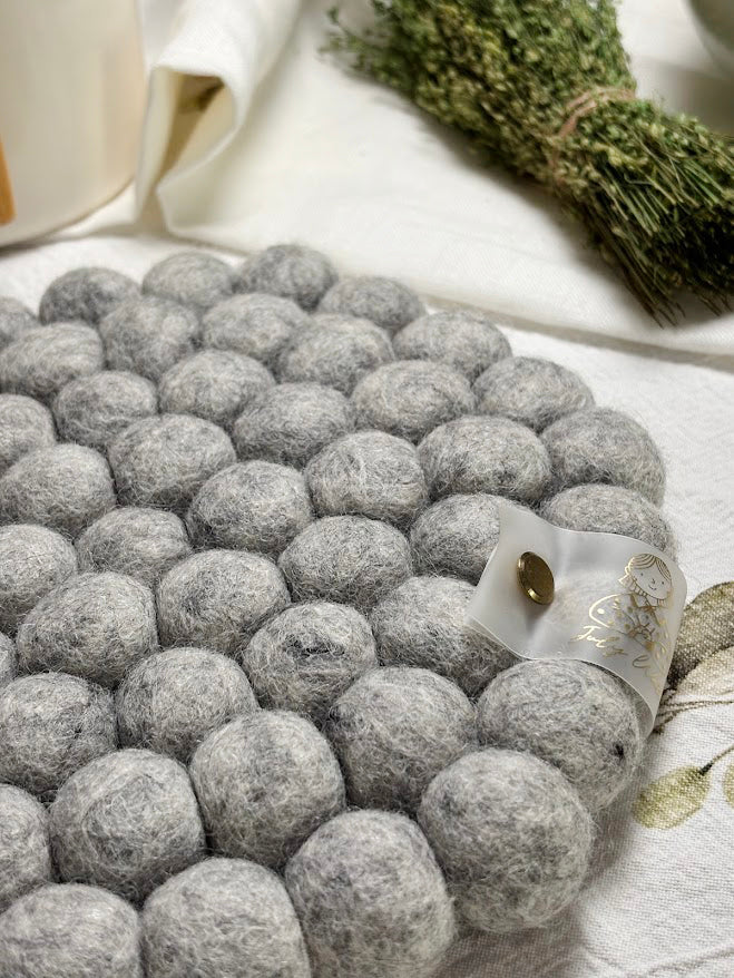 Handmade Wool Trivets - Hexagon Grey Melange