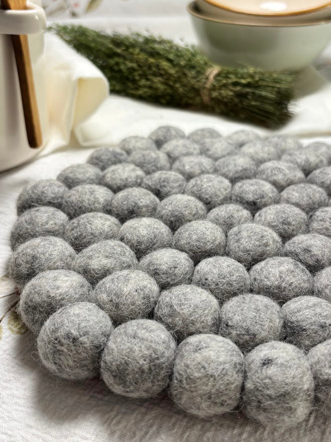 Handmade Wool Trivets - Hexagon Grey Melange