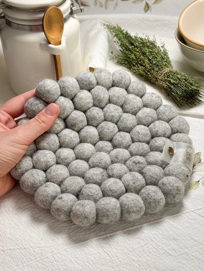 Handmade Wool Trivets - Hexagon Grey Melange