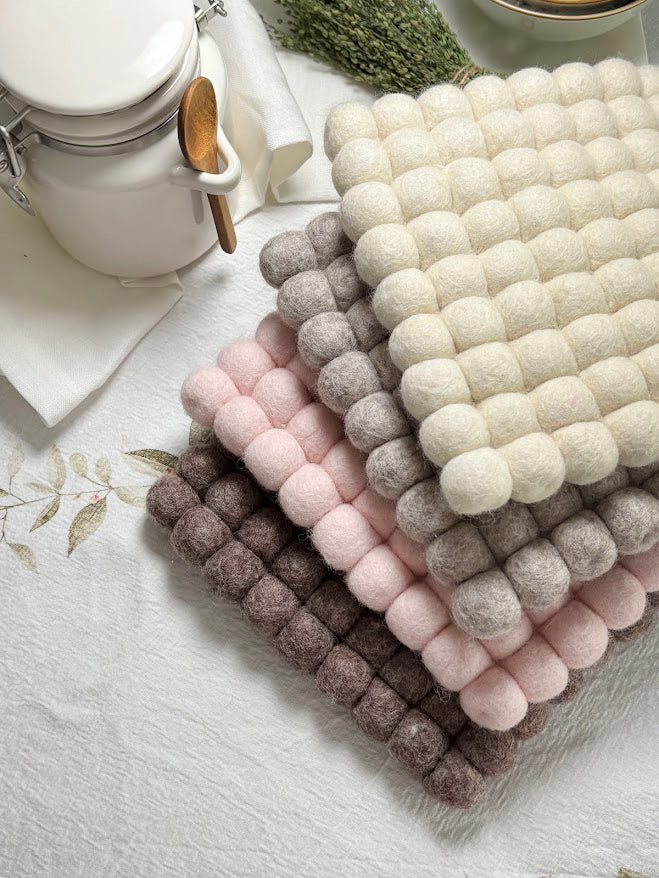 Handmade Wool Trivets Set - 4 Square Mixed Colors
