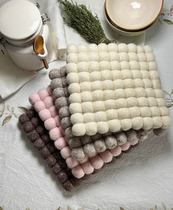 Handmade Wool Trivets Set - 4 Square Mixed Colors