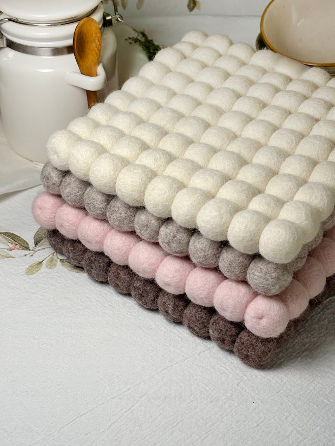 Handmade Wool Trivets Set - 4 Square Mixed Colors