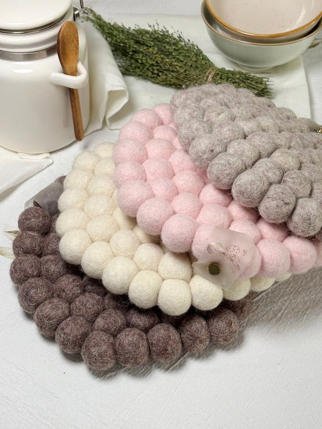Handmade Wool Trivets Set - 4 Round Mixed Colors