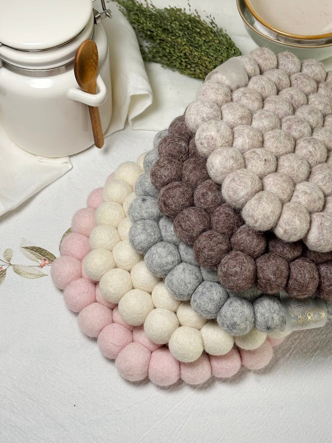 Handmade Wool Trivets Set - 5 Hexagon Mixed Colors