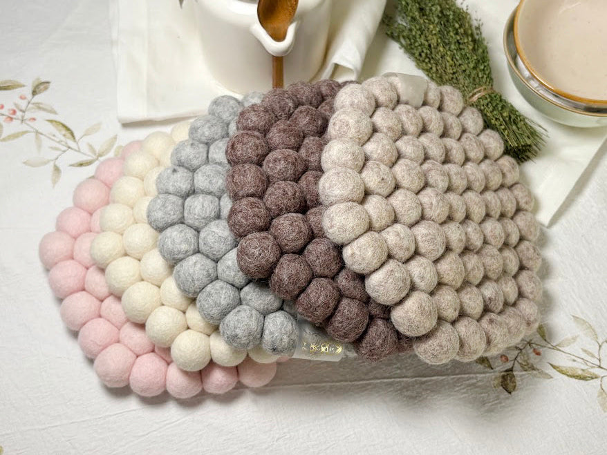 Handmade Wool Trivets Set - 5 Hexagon Mixed Colors