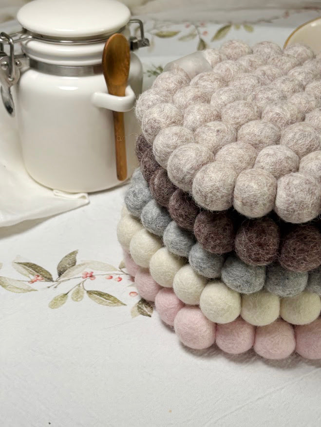 Handmade Wool Trivets Set - 5 Hexagon Mixed Colors