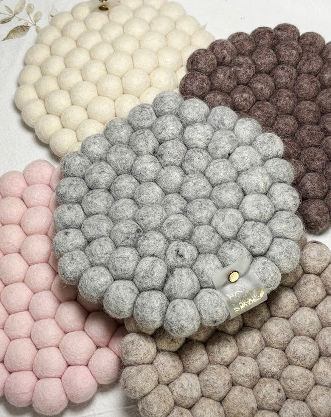 Handmade Wool Trivets Set - 5 Hexagon Mixed Colors