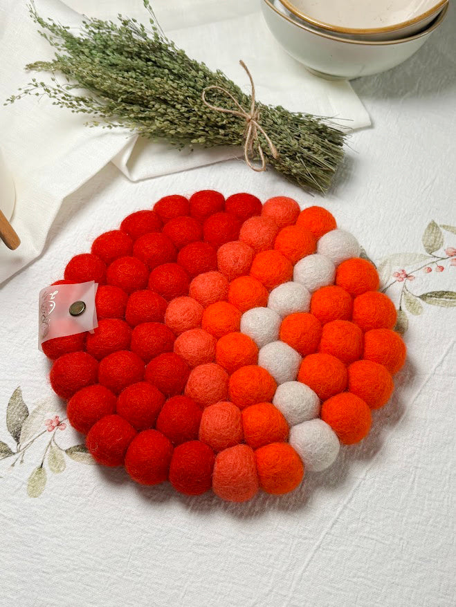 Handmade Wool Trivets - Round Vibrant Red