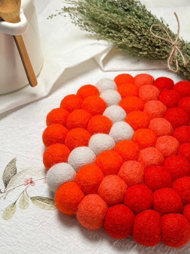 Handmade Wool Trivets - Round Vibrant Red