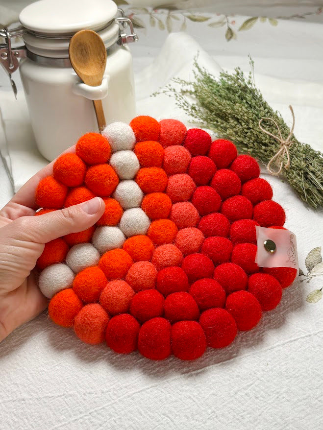 Handmade Wool Trivets - Round Vibrant Red