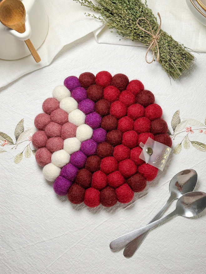 Handmade Wool Trivets - Round Berry Gradient