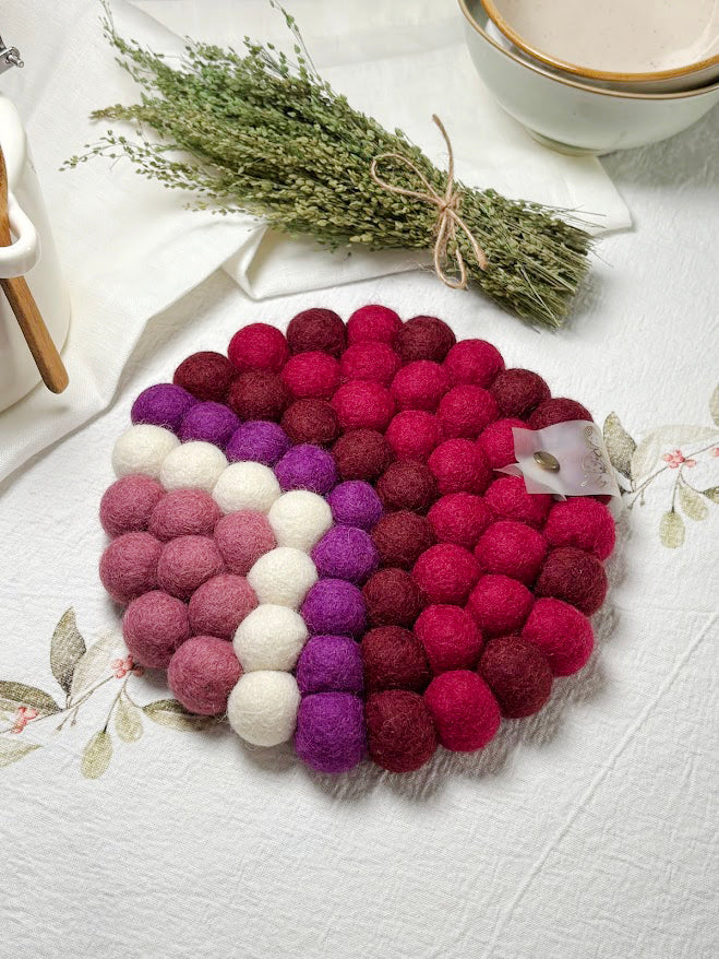 Handmade Wool Trivets - Round Berry Gradient