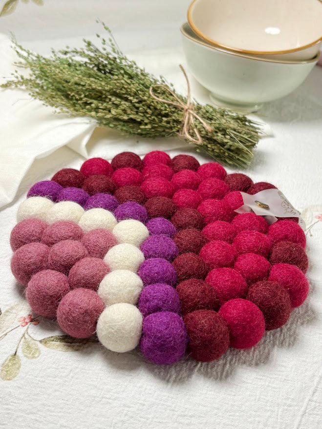 Handmade Wool Trivets - Round Berry Gradient