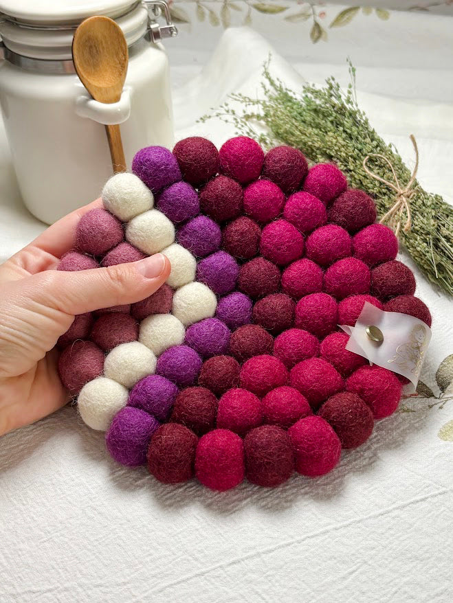 Handmade Wool Trivets - Round Berry Gradient