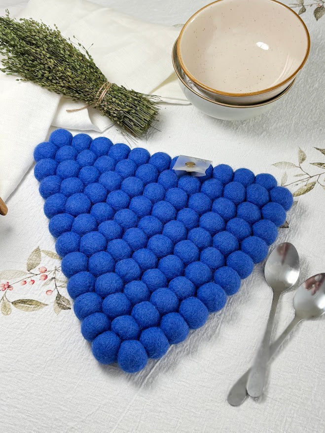 Handmade Wool Trivets - Triangle Royal Blue