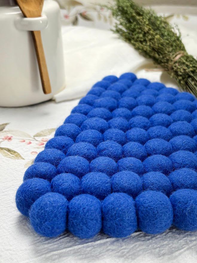 Handmade Wool Trivets - Triangle Royal Blue