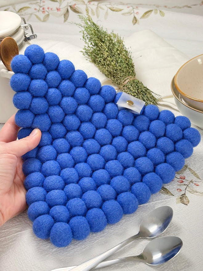Handmade Wool Trivets - Triangle Royal Blue