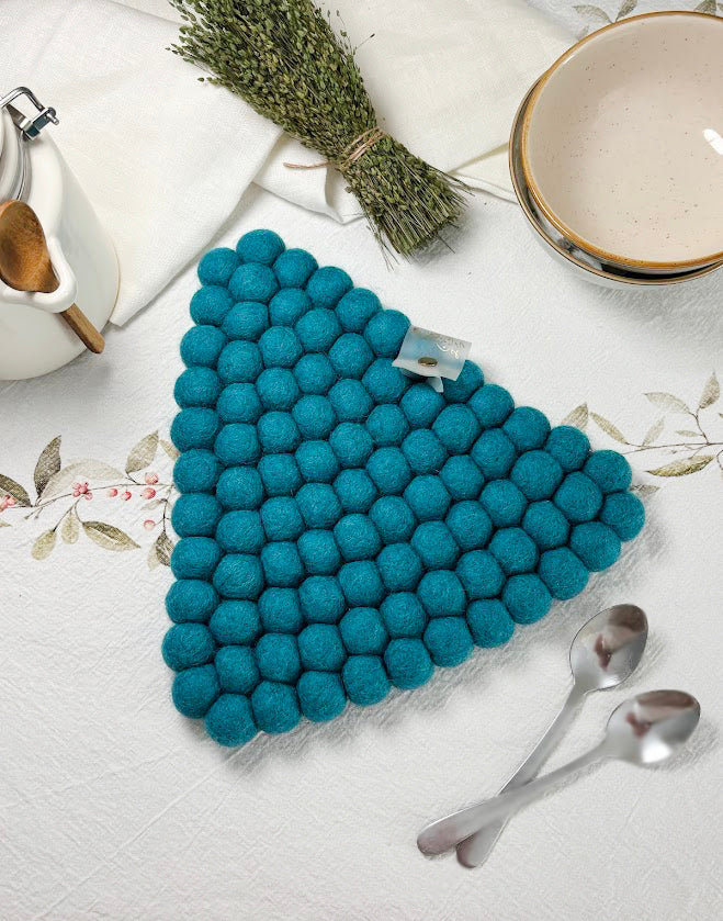 Handmade Wool Trivets - Triangle Turquoise