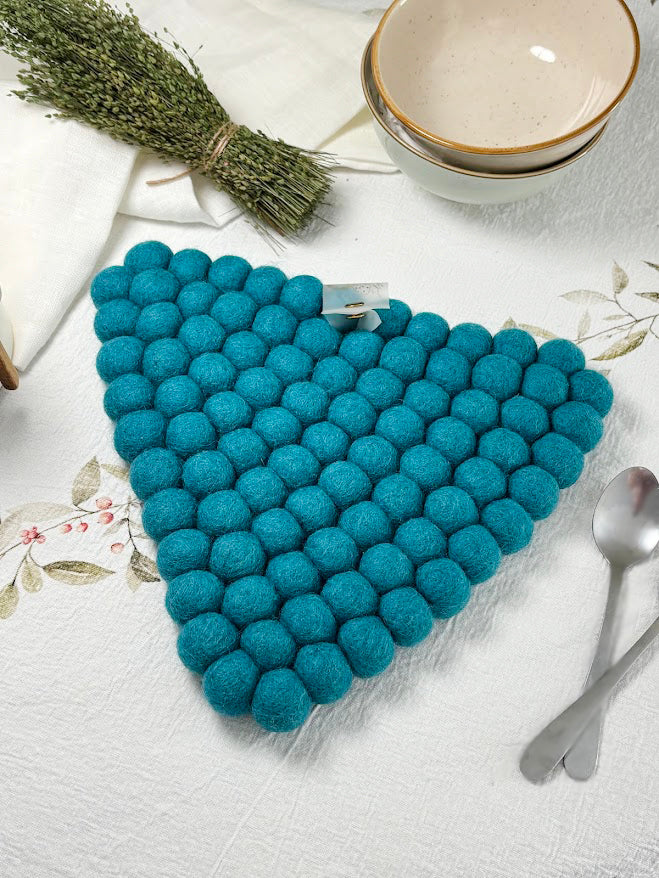Handmade Wool Trivets - Triangle Turquoise