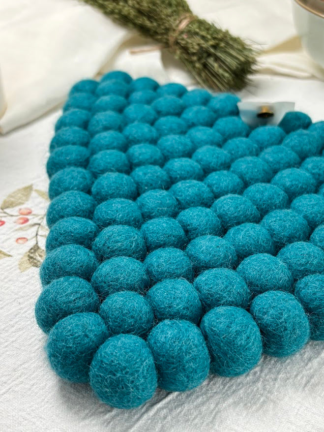 Handmade Wool Trivets - Triangle Turquoise