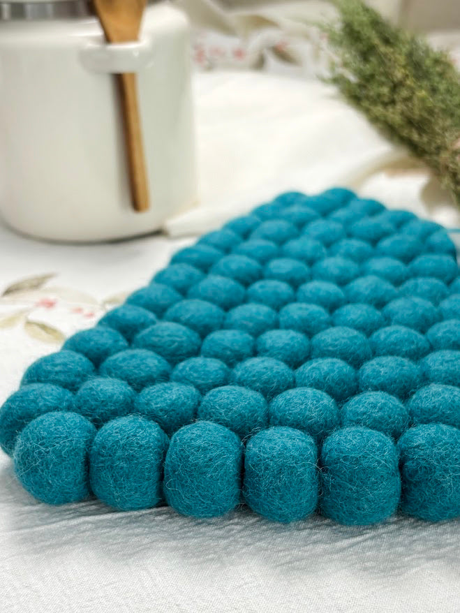 Handmade Wool Trivets - Triangle Turquoise