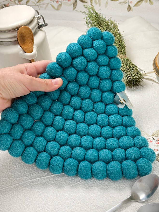 Handmade Wool Trivets - Triangle Turquoise