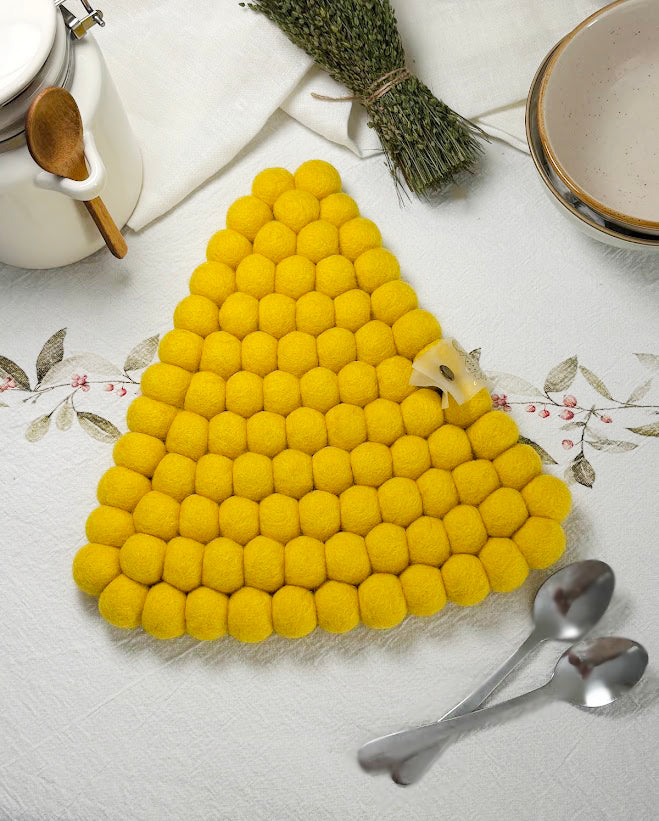 Handmade Wool Trivets - Triangle Sunny Yellow